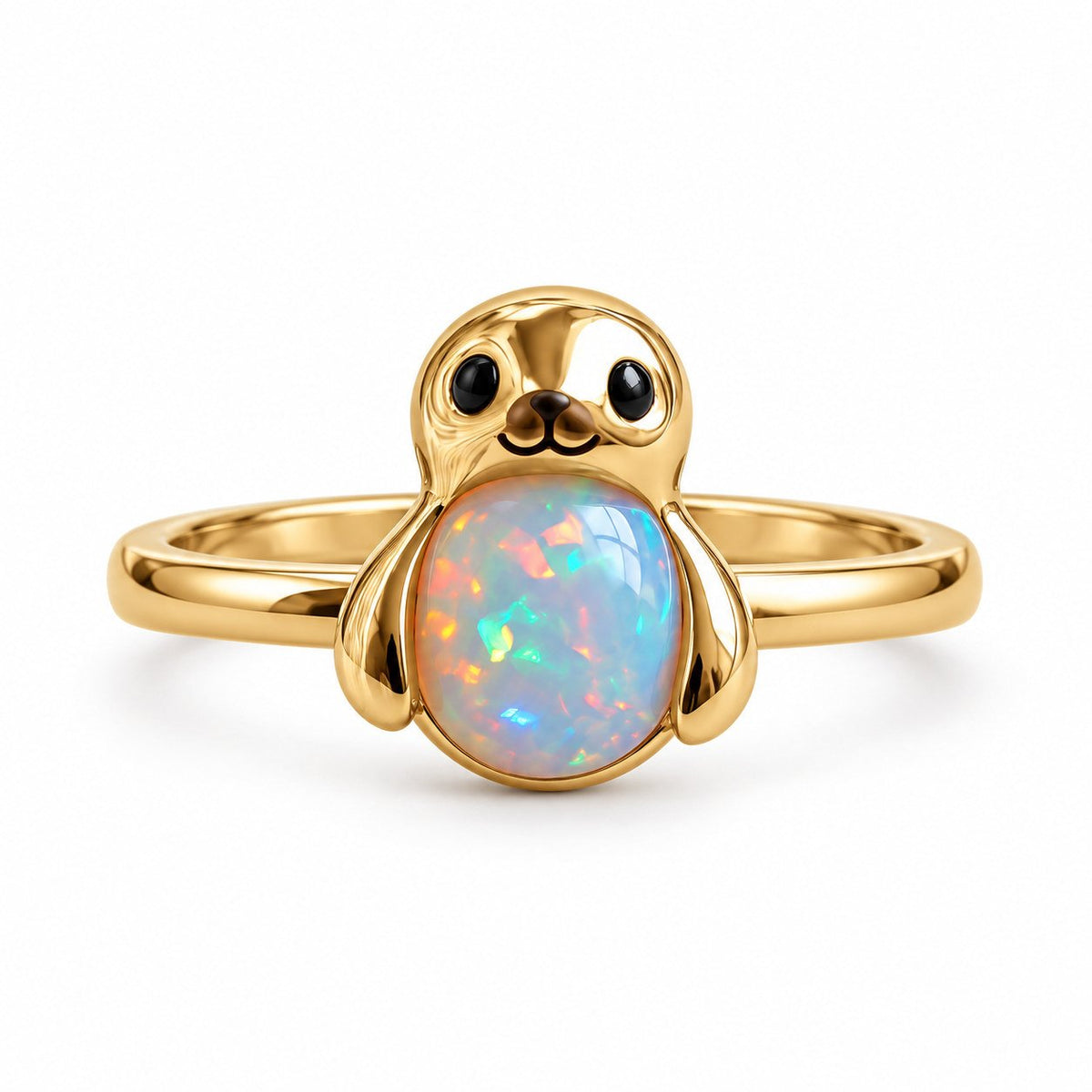 Bague Phoque Opale dorée sur fond blanc