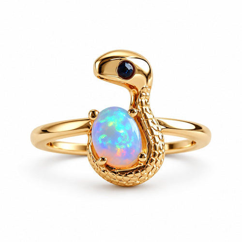 Bague Serpent Opale dorée sur fond blanc