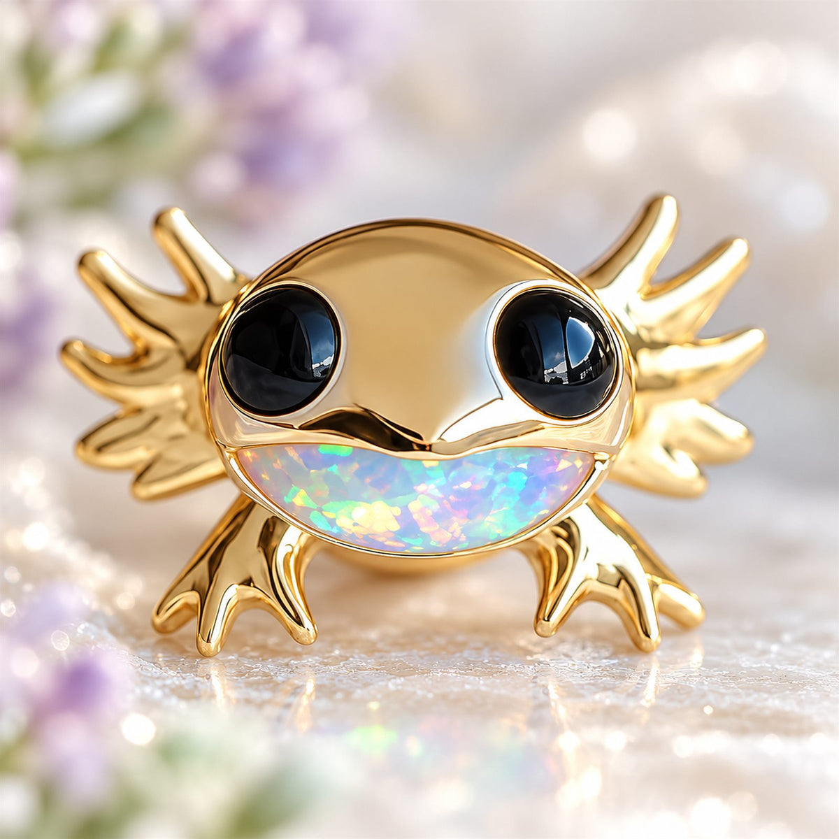 Boucles d'oreilles Axolotl Mopaline, gros plan sur les reflets opalins