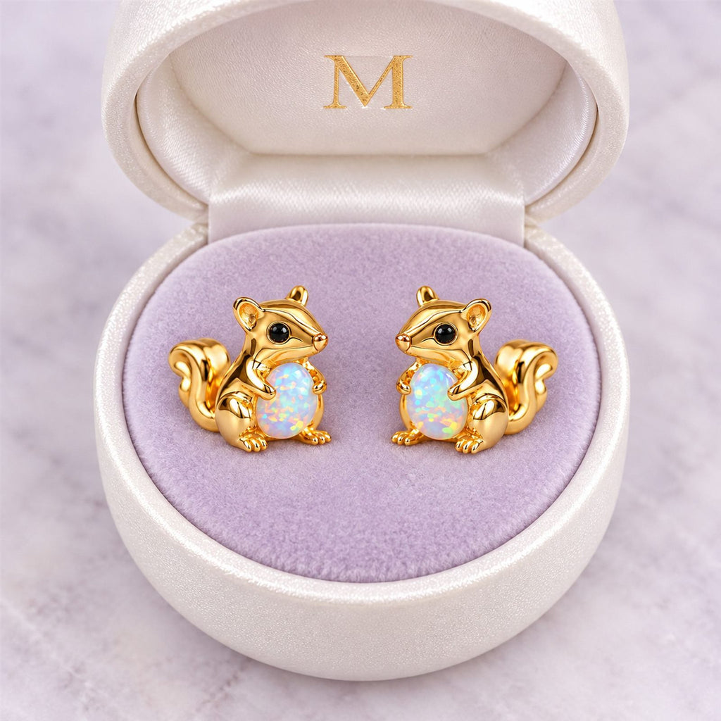 Paire de boucles d'oreilles Écureuil Opale dans son coffret cadeau