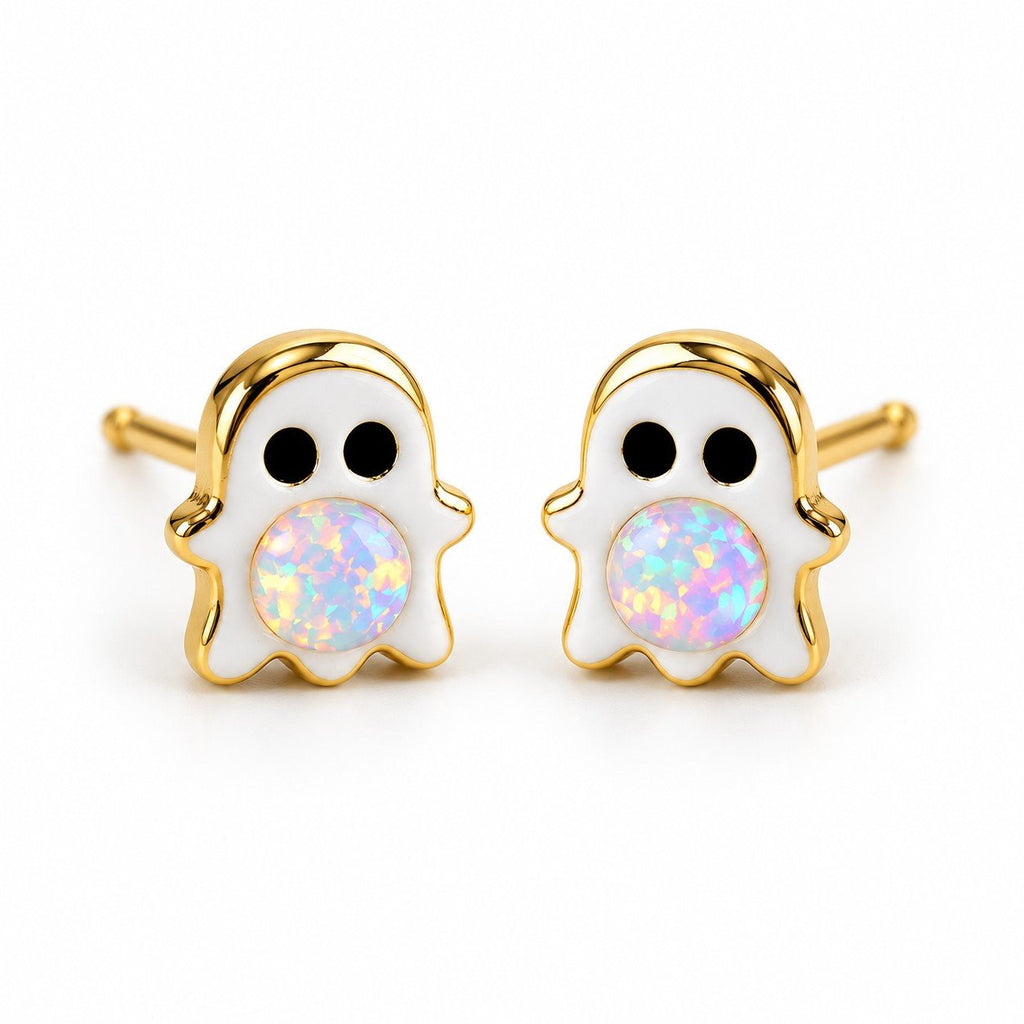 Boucles d'oreilles Fantôme Opale dorées, la paire sur fond blanc