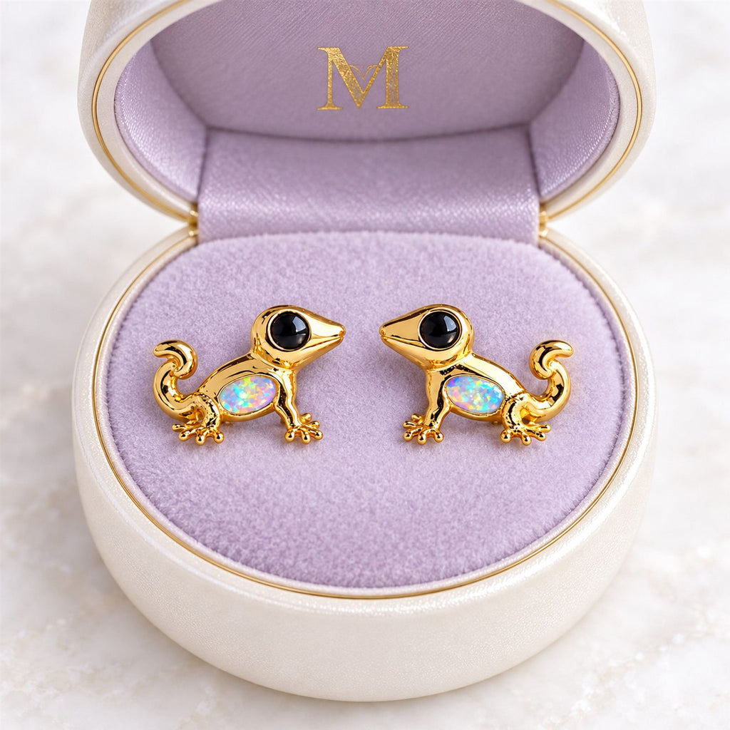 Paire de boucles d'oreilles Gecko Opale dans son coffret cadeau