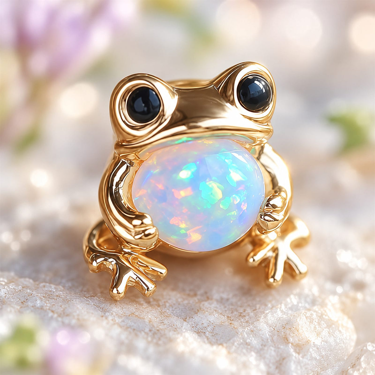Boucles d'oreilles Grenouille Mopaline, gros plan sur les reflets opalins