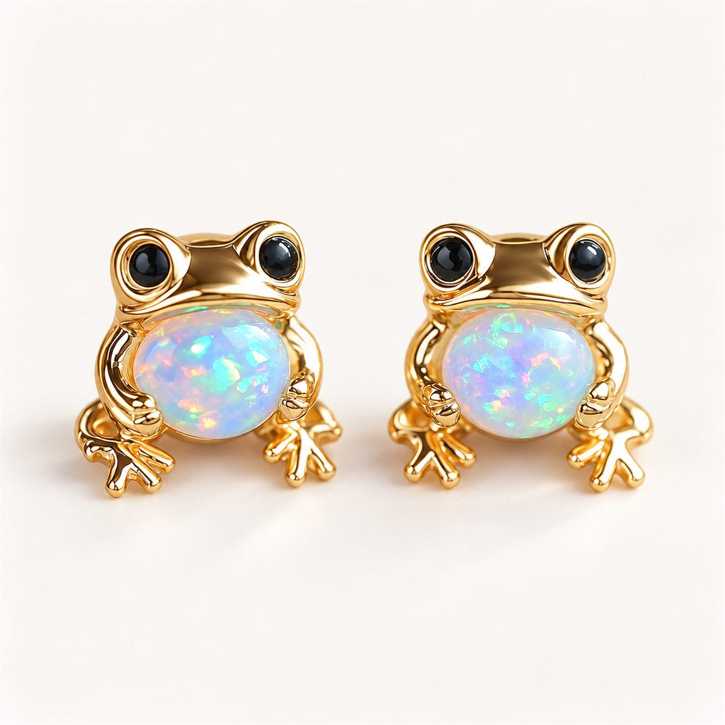 Boucles d'oreilles Grenouille Mopaline, paire vue de face sur fond clair