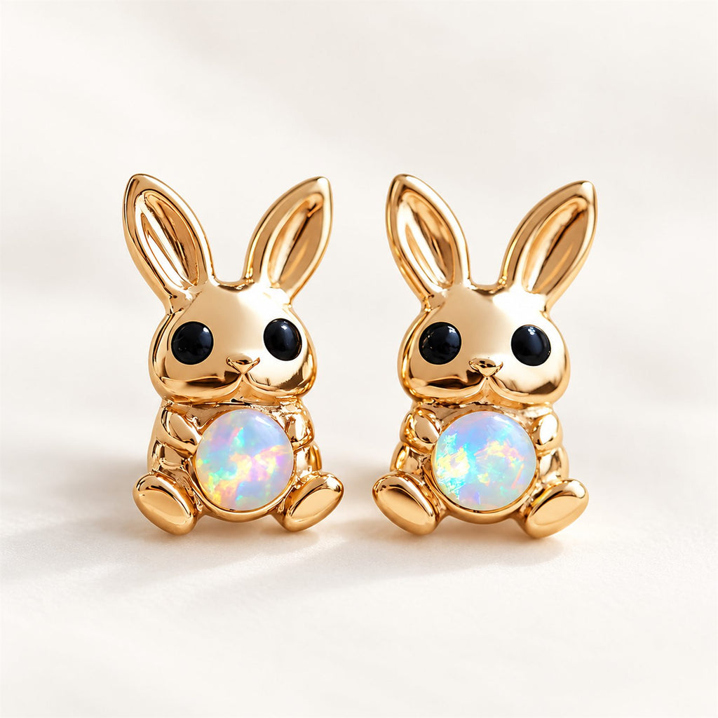 Boucles d'oreilles Lapin Mopaline, paire vue de face sur fond clair