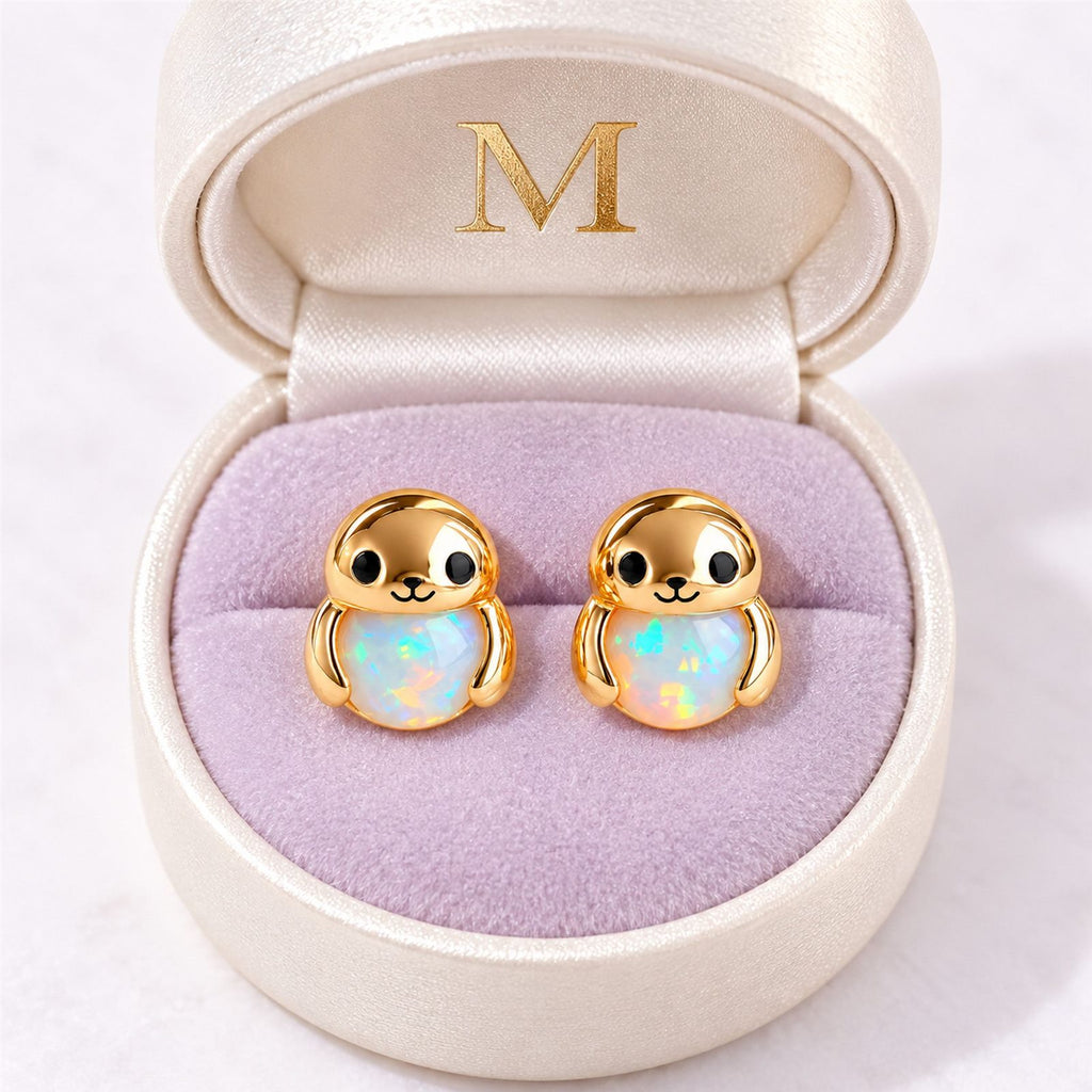 Paire de boucles d'oreilles Phoque Opale dans son coffret cadeau