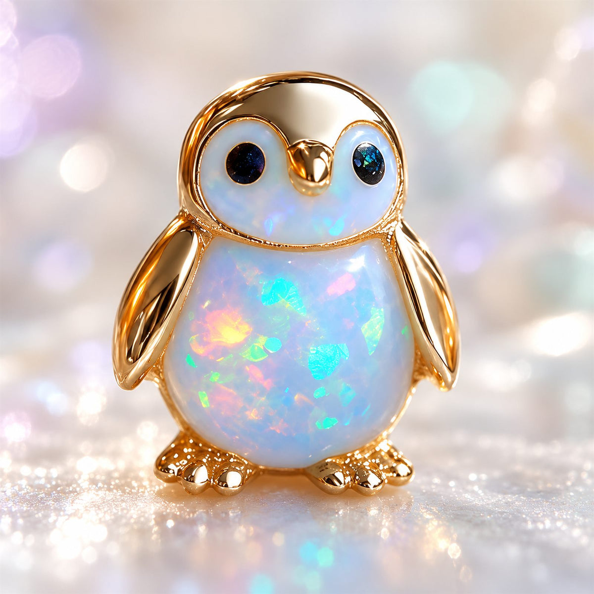 Boucles d'oreilles Pingouin Mopaline, gros plan sur les reflets opalins