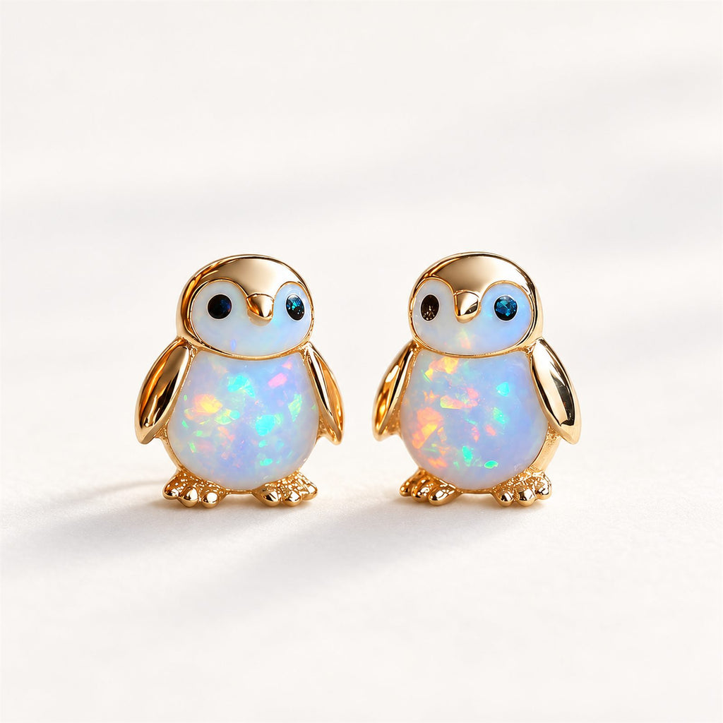 Boucles d'oreilles Pingouin Mopaline, paire vue de face sur fond clair