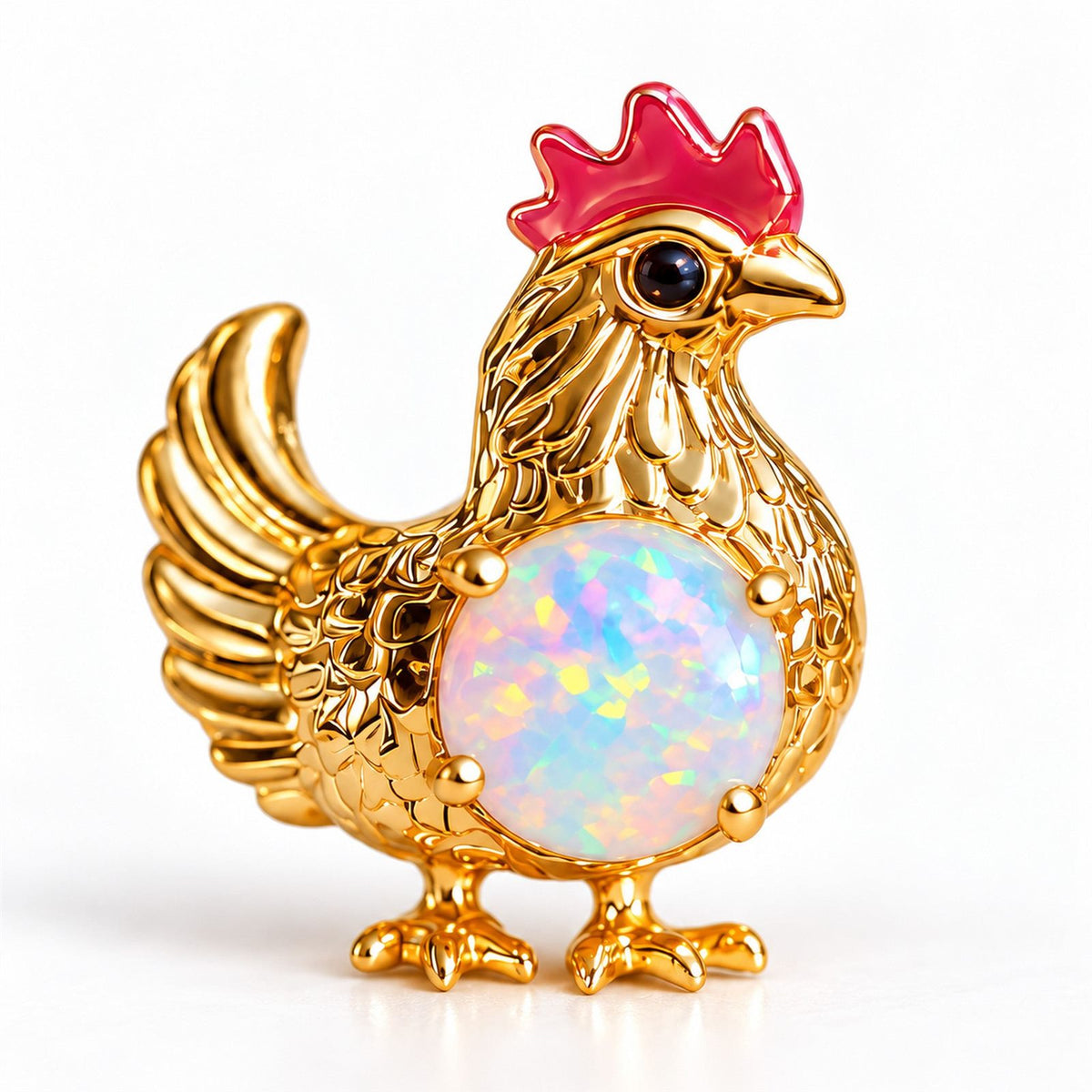 Gros plan sur l'incrustation aux reflets opalins de la boucle Poule
