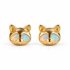 Boucles d'oreilles Raton Laveur Opale dorées, la paire sur fond blanc
