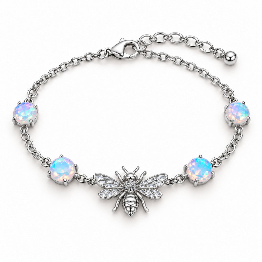 Bracelet Abeille Opale argenté sur fond blanc