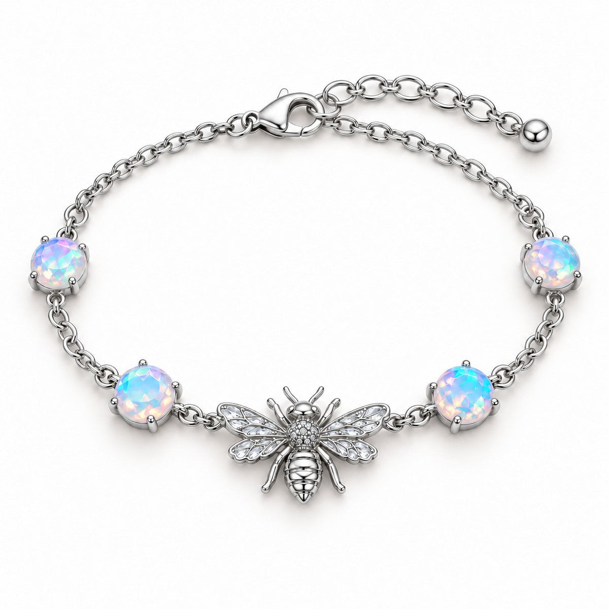 Bracelet Abeille Opale argenté sur fond blanc
