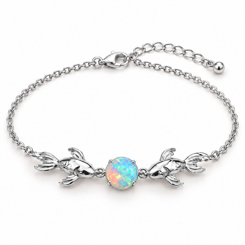 Bracelet Carpe Koï Opale argenté sur fond blanc