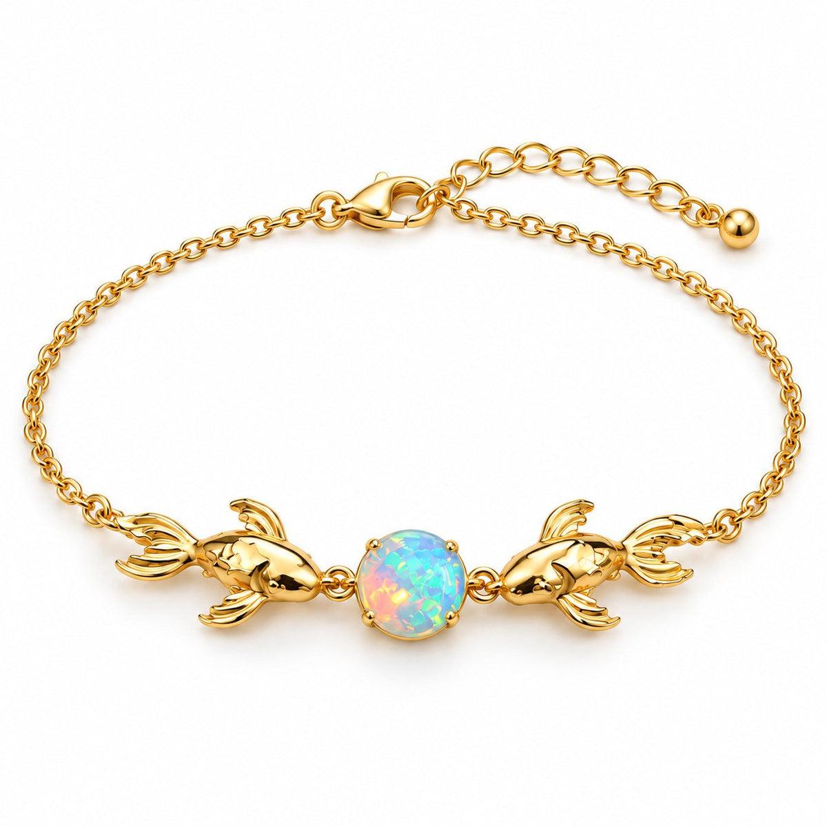 Bracelet Carpe Koï Opale doré sur fond blanc