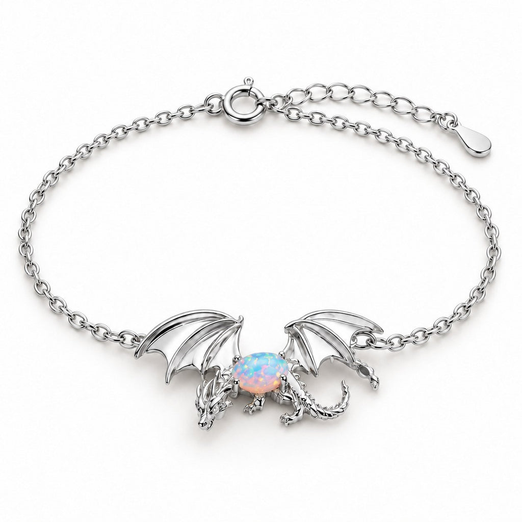 Bracelet Dragon Opale argenté sur fond blanc