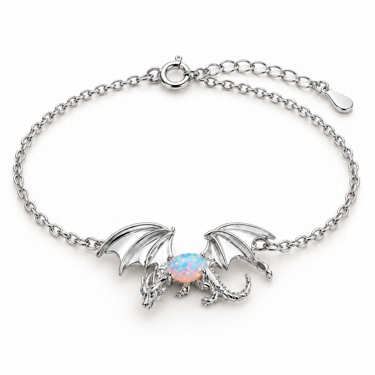 Bracelet Dragon Opale argenté sur fond blanc