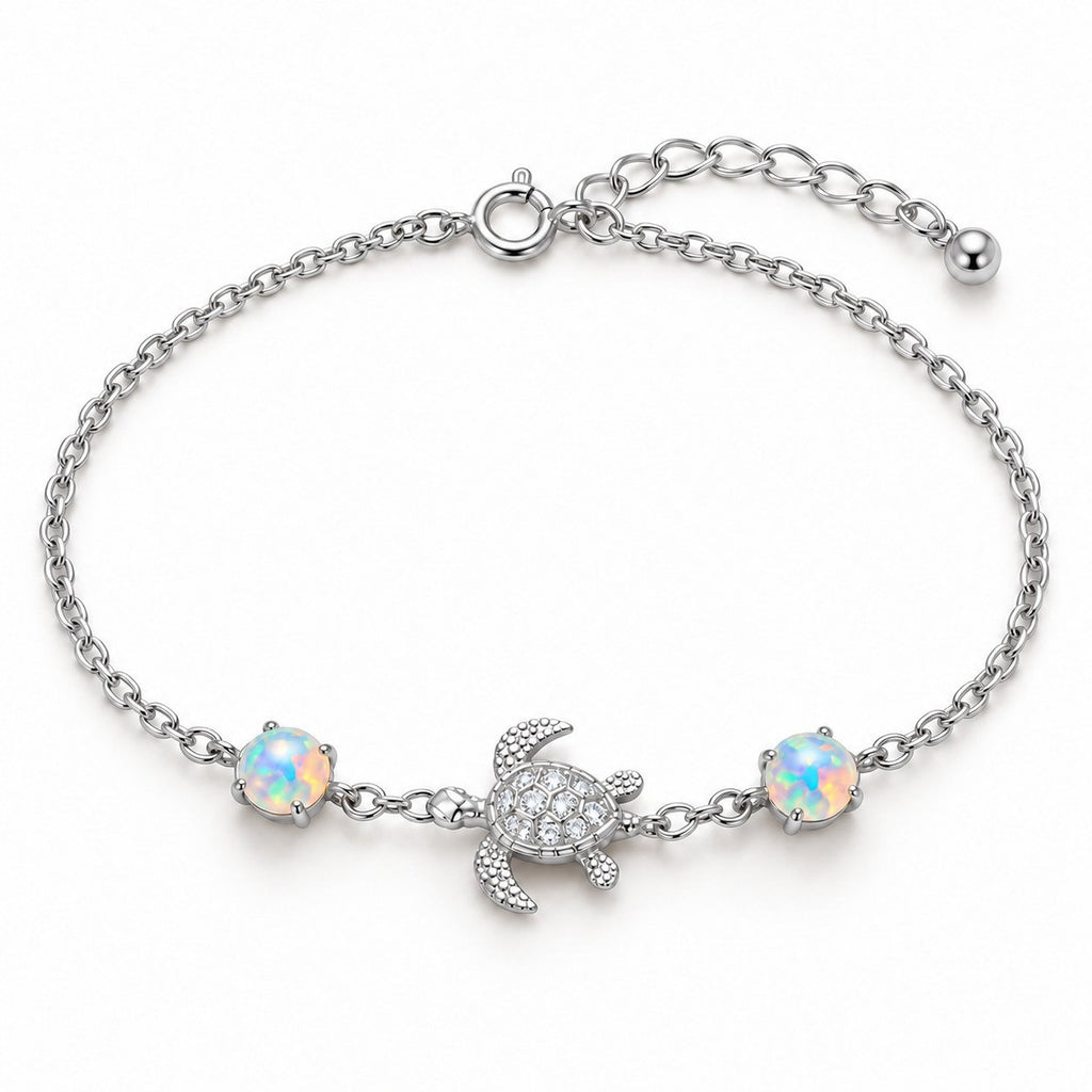 Bracelet Tortue Opale argenté sur fond blanc