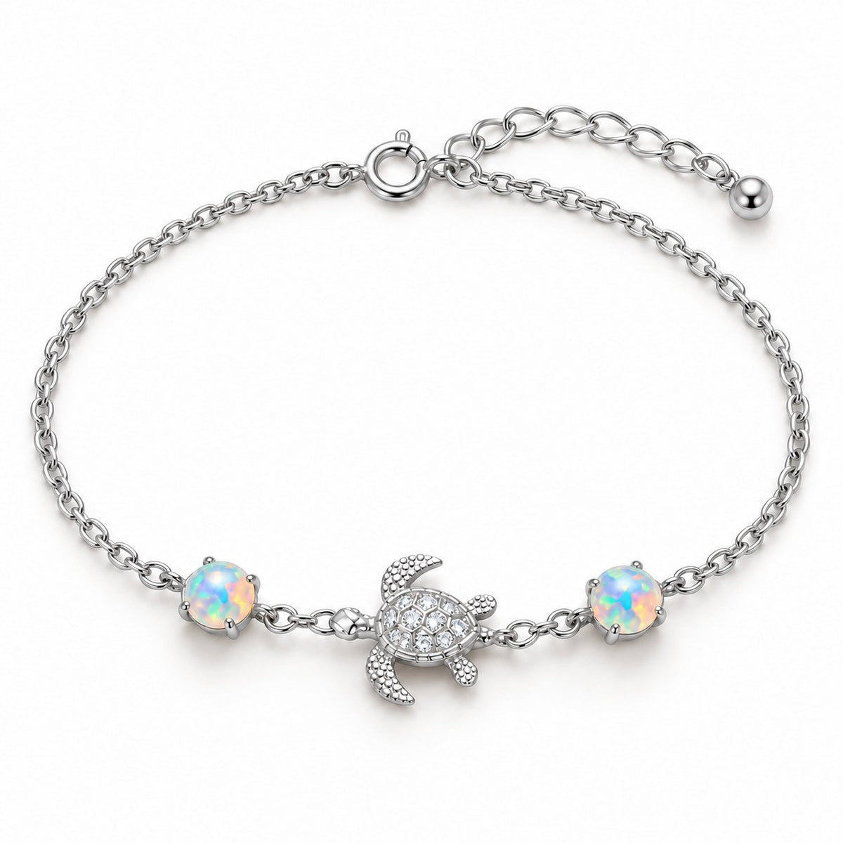 Bracelet Tortue Opale argenté sur fond blanc
