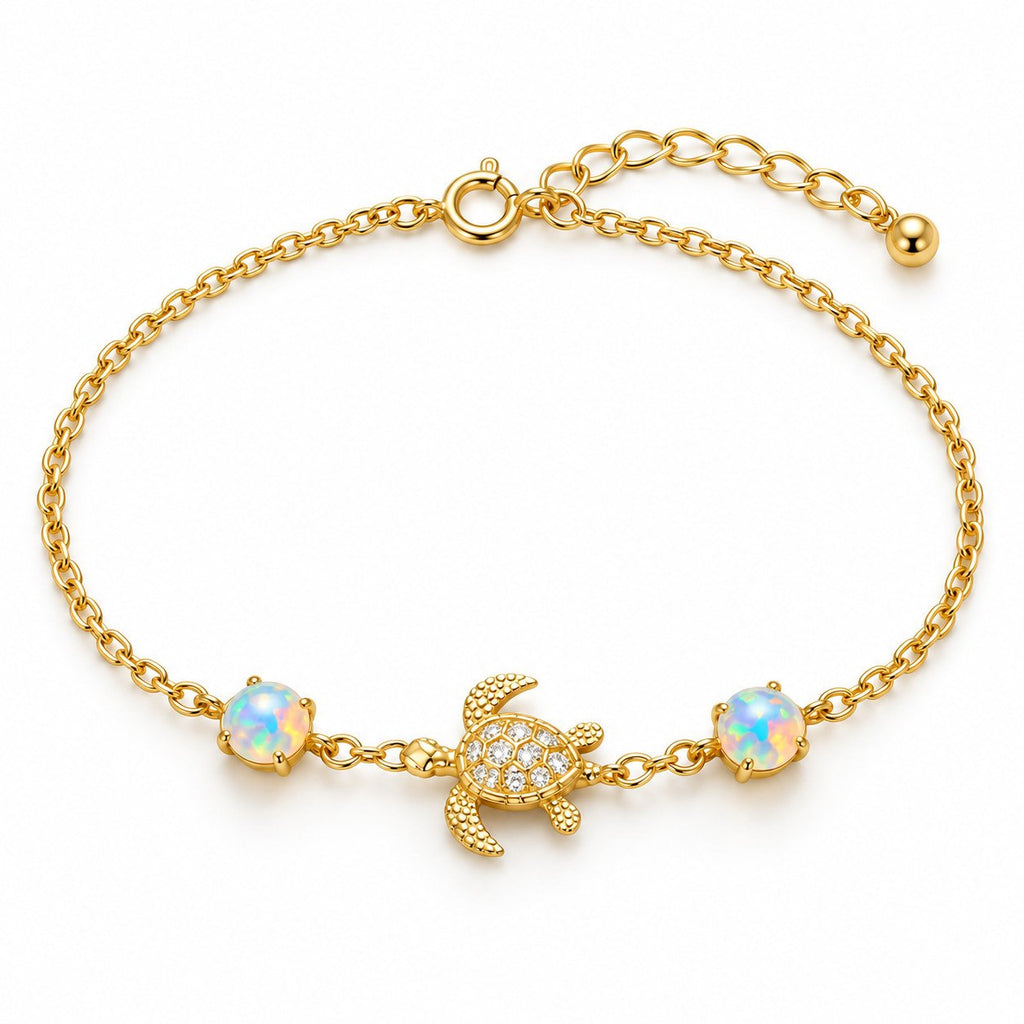 Bracelet Tortue Opale doré sur fond blanc