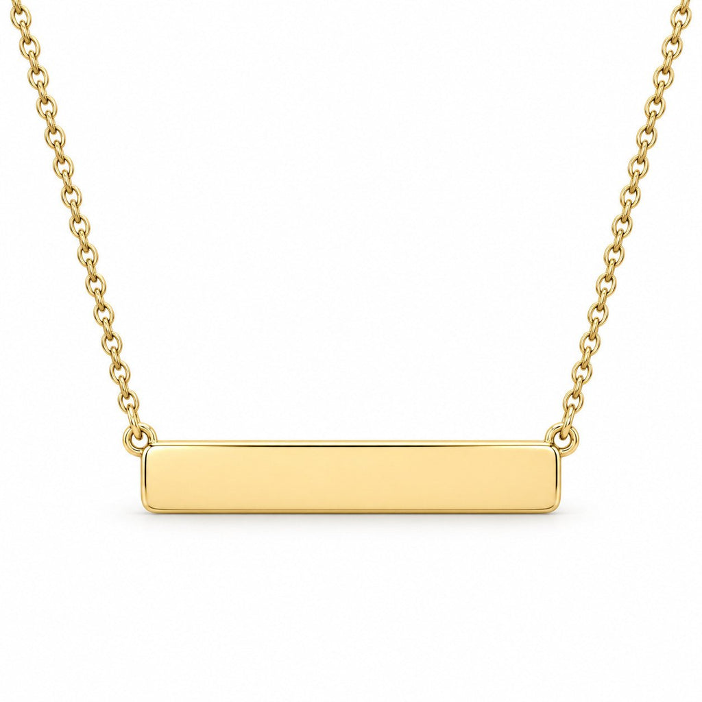 Collier Barre Personnalisé doré, pendentif et chaîne sur fond blanc