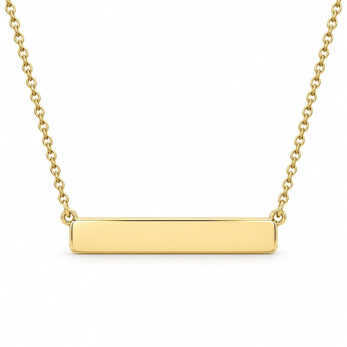 Collier Barre Personnalisé doré, pendentif et chaîne sur fond blanc